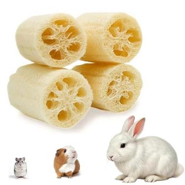 Imagem de EFYUE 4 peças de brinquedos de mastigação de coelho para coelhos, brinquedos de bucha naturais orgânicos. Adequado para pequenos animais como coelhos, porquinhos-da-índia e hamsters.