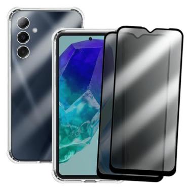 Imagem de Kit 2 Películas Anti-Espião Privacidade + Capa Antichoque Transparente com Bordas Reforçadas para Samsung Galaxy M55, Proteção Total