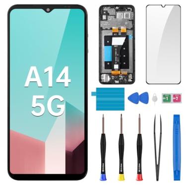 Imagem de BESJMYT Substituição de tela para Samsung Galaxy A14 5G com moldura - Tela LCD Touch Digitalizador Montagem Completa Vidro Fixo com Kit de Ferramentas de Reparo SM-A146U