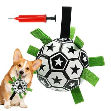 Imagem de Bola De Futebol Para Cães - Bola de Pastoreio para Cães com Bomba de Ar,Brinquedo Interativo Para Mordedores Flutuante Exercício Treino Piscina