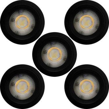 Imagem de Kit 5 spot led redondo fixo sobrepor 5w branco frio 6500k preto ctb