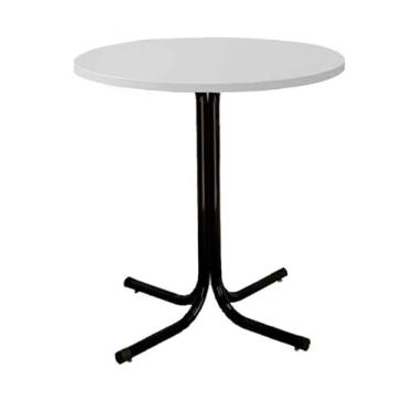Imagem de Mesa de Jantar Redonda 80cm Preta Tampo Madeira Branco