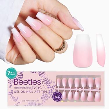 Imagem de beetles Gel Polish Ombre French Tips: 210 Unidades De Unhas Postiças Rosa Curtas, Kit Caixão Para Presente Mulheres, Encaixe Perfeito, 4 Em 1, Ponta Pré-Aplicada, Primer E Base, Designs Extensão