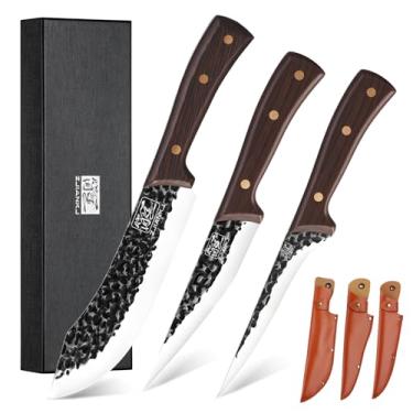 Imagem de Conjunto profissional de 3 facas de açougueiro, facas de corte de carne muito afiadas e facas de desossar com bainha de faca, facas de corte de carne para casa, acampamento, presente de churrasco para
