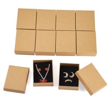Imagem de Craftdady 12 peças de caixas de presente de papel kraft com enchimento de algodão, anel bronzeado, colar e caixas de presente 9 x 7 x 3 cm, pequena caixa de anel de brinco, para armazenamento de joias