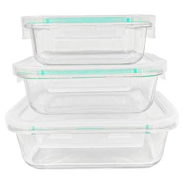 Imagem de Conjunto De 3 Potes De Vidro Kit Com 3 Potes De Vidro 370ml / 640ml / 1040ml Com Tampa Hermética Marmita Fitness Papinha Resistente A Variação De Temperatura