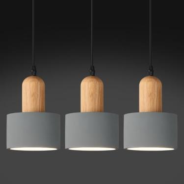 Imagem de LBSQJ Luzes pendentes de cimento moderno lustre cinza lâmpadas de teto de madeira para cozinha, ilha, quarto, sala de jantar, sala de estar, bar (pacote com 3)