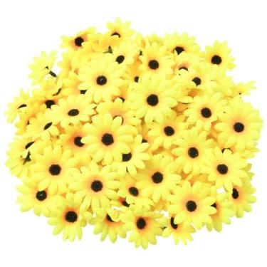 Imagem de SOFPLATE 100 peças de flores de margarida falsas cabeças de flores artificiais amarelas a granel 4 cm tecido decorativo pequeno gerbera cabeças de girassol para guirlanda de guirlanda de mesa de festa
