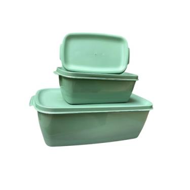 Imagem de Kit Com 3 Potes Com Tampa Retangular Leve ao Micro-ondas Freezer Máquina de Lavar É Livre de BPA 450 ML, 1.150 ML, 3.500 ML Vasilha de Plástico Premium Moderna Clean FONSES (Verde Menta)