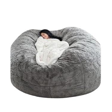 Imagem de Capa de sofá tipo pufe lavável, capa para cadeira, cama e sofá grandes, espreguiçadeira de pele sintética para sala de estar, decoração (sem enchimento)(Light Gray,7ft)