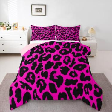 Imagem de Feelyou Conjunto de edredom com estampa de leopardo rosa para crianças, meninos, meninas, guepardo, tamanho Queen, safári, vida selvagem, animal, caça, decoração de quarto, respirável, macio, leve, 3