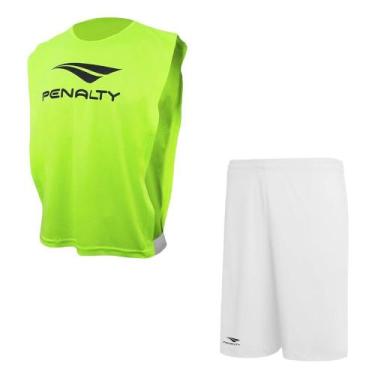 Imagem de Kit Penalty Futebol Colete + Calção Masculino, Verde, Branco, G
