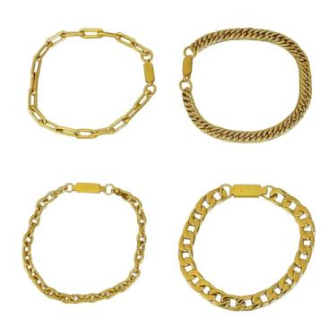 Imagem de Kit 4 Pulseiras Masculinas Banhadas a Ouro 18k Grumet, Elo Duplo, Tijolinho e Fecho Gaveta Exclusivo Banho Triplo Italiano