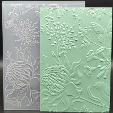 Imagem de Pasta de plástico em relevo 11 x 15 cm 3D pássaro e flor papel artesanato plástico texturizado impressões para fazer cartões scrapbooking