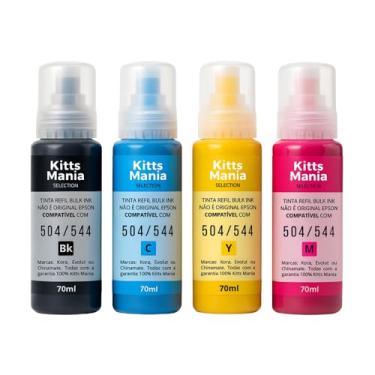 Imagem de KIT 4x Cores Refil Tinta para Impressoras Tanque de Tinta Compatível com L3150 L3250 L3110 L5190 L3210 L5290 L1250 L5590 | T544 T504 | Marcas: KORA ou EVOLUT
