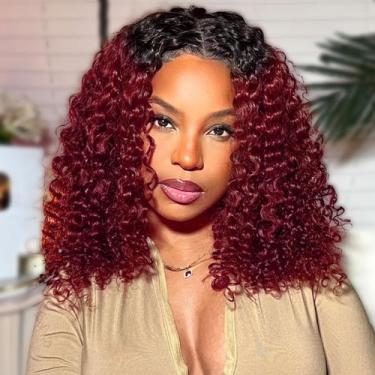 Imagem de Peruca HIRIREMY Ombre 1B/99J Burgundy Deep Wave BOB Lace Front
