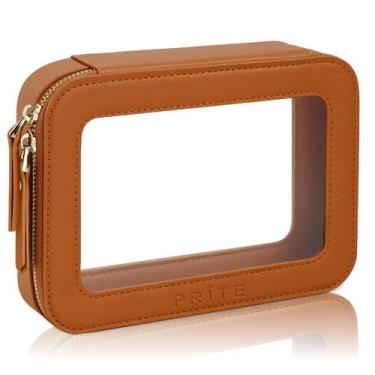 Imagem de Bolsa de maquiagem Prite Clear Cosmetic Organizer impermeável marrom