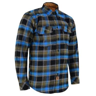 Imagem de Camisa masculina de flanela xadrez de manga comprida com botões casuais, para homens, 100% algodão, punhos de veludo cotelê, Rio xadrez, XG