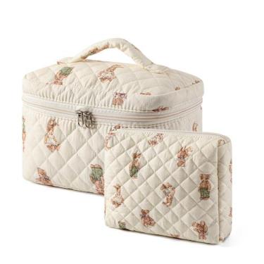 Imagem de Bolsa de maquiagem RSRSLEII de algodão acolchoado, coquete floral, 2 u