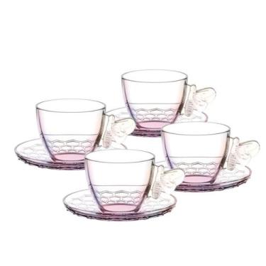 Imagem de Xícara Para Café Com Pires De Vidro Bee Rainbow 80 ml 4 Peças- Hauskra