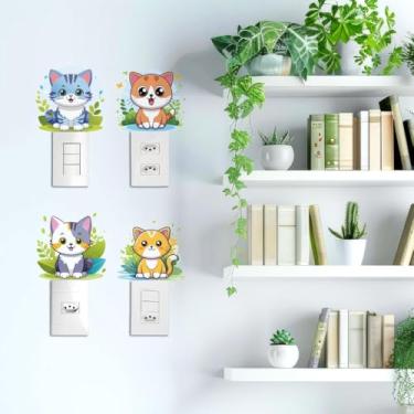 Imagem de Adesivo para Tomada Gatos 09 Brancos e Manchados Delicados Kit 4 para Interruptor e Tomada Decoração de Parede Quarto Sala Cozinha Fácil Aplicação