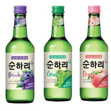 Imagem de Kit com 3 Soju Bebida Coreana Blueberry, Uva e Pessêgo 360ml - Chum-Ch