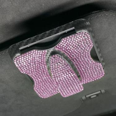 Imagem de Sparkling Rhinestone Car Visor Sunglasses Holder Clip with Red Stitching,Easy-Install Accessory for Women & Men,Secure & Stylish Glasses Organizer