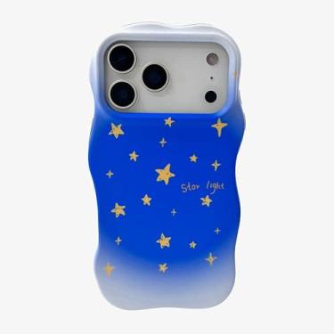 Imagem de Losin Capa para celular compatível com iPhone 17 Pro Max Twinkle Little Stars com moldura ondulada fofa desenho kawaii céu noturno estrelas à prova de choque para adolescentes meninas azul