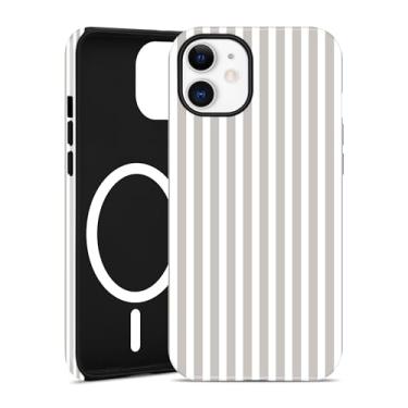 Imagem de Jusy Capa de telefone listrada compatível com MagSafe para iPhone 11, linda estética magnética macia TPU e capa protetora de policarbonato rígido para mulheres e meninas (fosco) - branco antigo