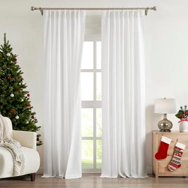 Imagem de Central Park Cortina branca com filtro de luz plissada de 250 cm de comprimento para janela misturada de linho com forro para sala de estar quarto com ganchos de abas traseiras, 101,6 cm L x 102 C, 2