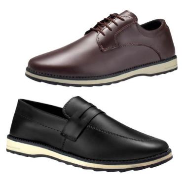 Imagem de Kit 2 Pares De Sapato Social Oxford Masculino Casual Mocassim Preto e 