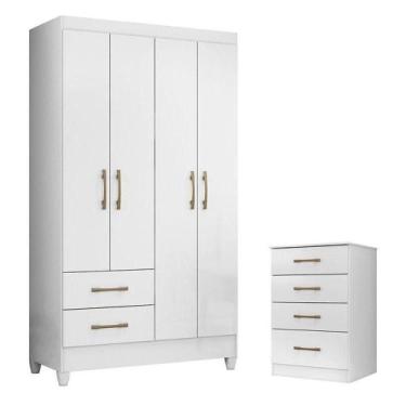 Imagem de Guarda Roupa Solteiro Chile E Cômoda Ms913 Branco Brilho - Moval - MOV