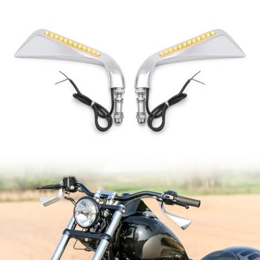 Imagem de LKV Espelho lateral de motocicleta com luzes de LED alternativas - espelhos retrovisores de 8 mm compatíveis com Harley Sportster Road King Softail Dyna Street Glide Cruiser Touring XL 883 1200