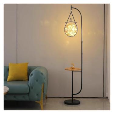 Imagem de Luminária de chão Luminária de chão com mesa acoplada, luminárias modernas meados do século em formato globo vidro dourado(Preto)