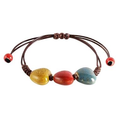 Imagem de MINACHI Pulseira com cordão ajustável com contas de cerâmica boêmia, hippie boho, joia de verão, presente para mulheres, Adjustable, Cerâmica, Sem Pedra Preciosa