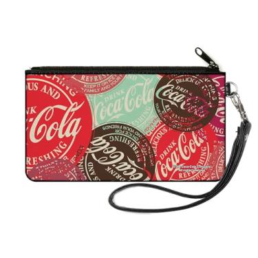 Imagem de Carteira Coca-Cola, bolsa com zíper, adesivos de coca-cola para bebidas empilhados multicoloridos, lona