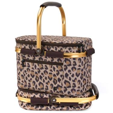 Imagem de ALLCAMP Cesta de piquenique – refrigerador isolado, cesta de piquenique dobrável espessa com cestas removíveis e moldura costurada, cesta para presentes de aquecimento de casa nova (estampa de