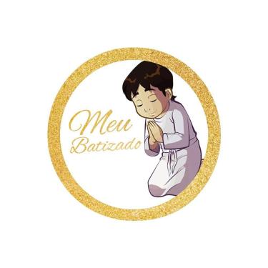 Imagem de Adesivos Personalizados Meu Batizado 5x5cm Dourado