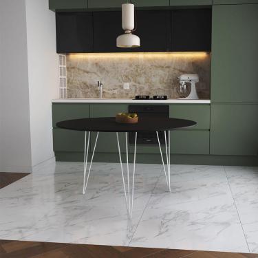 Imagem de Mesa De Jantar Redonda 110Cm Preta Clips 3 Pés Ferro Branco Cor: Preto