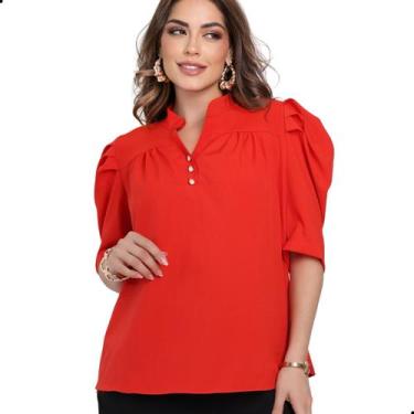 Imagem de Blusa Social Feminina Manga Bufante com Botões Crepinho - G-Store, Ver