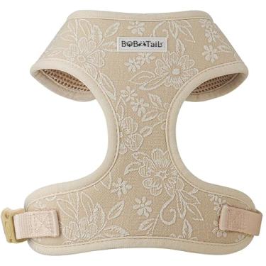 Imagem de Bobotails Moring Glory Peitoral para cães com conjunto de clipe de coleira em D, ajustável macio acolchoado e tecido de algodão, colete para animais de estimação para cães médios e pequenos (bege