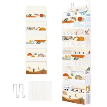 Imagem de Clastyle Boho Organizador para pendurar sobre a porta de berçário de folhas para mulheres, meninas, roupas, fraldas, brinquedos, armário, porta, prateleira, armazenamento para quarto, banheiro
