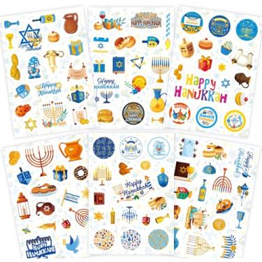 Imagem de LOONELO Happy Hanukkah Stickers, 18 Sheets Festival of Lights Menorah Chanukah Round Stickers, Hanukkah Party Favors Decorations for Jewish Holiday Envelopes Bottle Gift Bags Supplies
