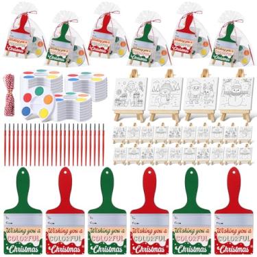 Imagem de Colarr 24 Sets Christmas Gifts for Kids Paint Brush Christmas Cards Mini Painting Canvas Panel with Wooden Easel Watercolor Paints Brush Kit for School Classroom Exchange Gifts Party Favors