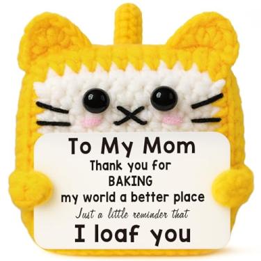 Imagem de TKGIFTHOT Christmas Sentimental Gift for Mom from Daughter Son Crochet Cat Plush with I Loaf You Card Unique Birthday Mothers Day Present for Mom