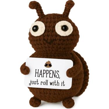 Imagem de TKGIFTHOT Presentes engraçados de Natal para colega de trabalho, professor, enfermeira, alívio de estresse, chefe, presente positivo, crochê, animal, esterco, besouro, elefante branco, presente