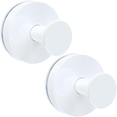 Imagem de Ganchos brancos com ventosa para chuveiro, ganchos de toalha fortes de 10 kg para acessórios de banheiro, gancho de parede removível para pendurar bucha, roupão de banho, casaco, gancho de grinalda