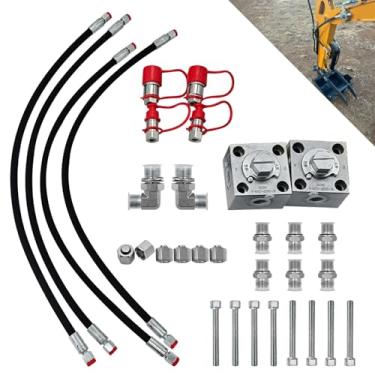 Imagem de Kit de mangueira de válvula de desviador de 3 vias para mini escavadeira chinesa de 1-2 toneladas, válvula desviadora hidráulica com bloco de conexão rápida, parafusos de mangueiras flexíveis de 78 cm