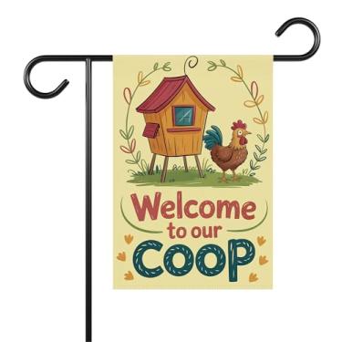 Imagem de Bandeira engraçada Welcome To Our Coop Garden, bandeira de quintal de galinha de humor para casa de fazenda, banner de coleção Welcome Farmhouse, presente de inauguração de casa, decoração ao ar livre
