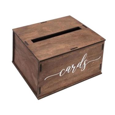 Imagem de Esquirla Caixa para Cartões de Casamento com Divisórias Decorativas, Estojo de Madeira Elegante, Organizador e Porta-Cartões para Aniversário, Formatura, Style a